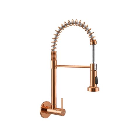 Torneira de Parede Cozinha Gourmet Pulverizador Flexível Aço Inox 304 Rose Gold Cromada Brinovar