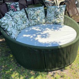 Chaise Palmeira Em Corda Náutica Verde - Tecido Duna Cru e Vinales Verde - 2