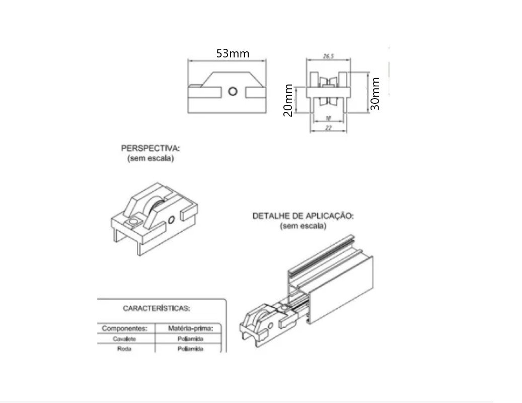 ROLDANA LINHA-30 ALTA "V" S/ROLAMENTO JANELA PORTA ALUMINIO KIT 4 UN - 7