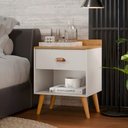 Ver imagem 2 de Mesa de Cabeceira Pérola New com Pés Estilo Retrô e Puxador Moderno para Quarto com 1 Gaveta - Br -