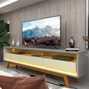 Ver imagem 3 de Rack para Tv até 85 Polegadas Requinte 3 Gavetas 100% Mdf com Pés e Led Cinza/off White - Gelius