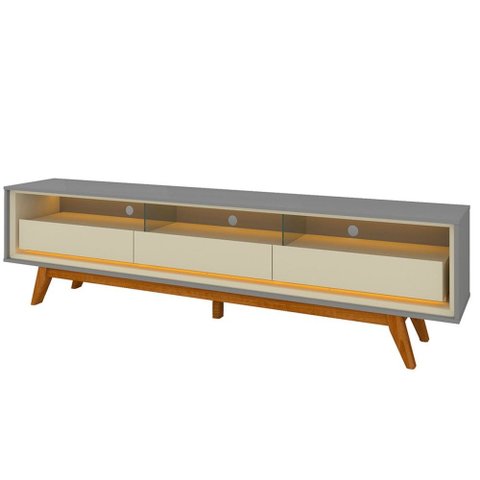 Rack para Tv até 85 Polegadas Requinte 3 Gavetas 100% Mdf com Pés e Led Cinza/off White - Gelius