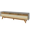 Ver imagem 1 de Rack para Tv até 85 Polegadas Requinte 3 Gavetas 100% Mdf com Pés e Led Cinza/off White - Gelius