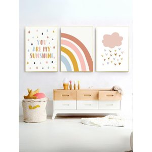 Kit 3 Quadros Decorativos Infantil Arco Iris No1