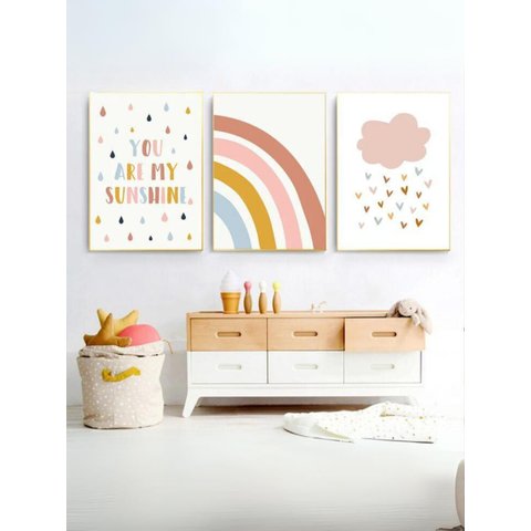 Kit 3 Quadros Decorativos Infantil Arco Iris No1