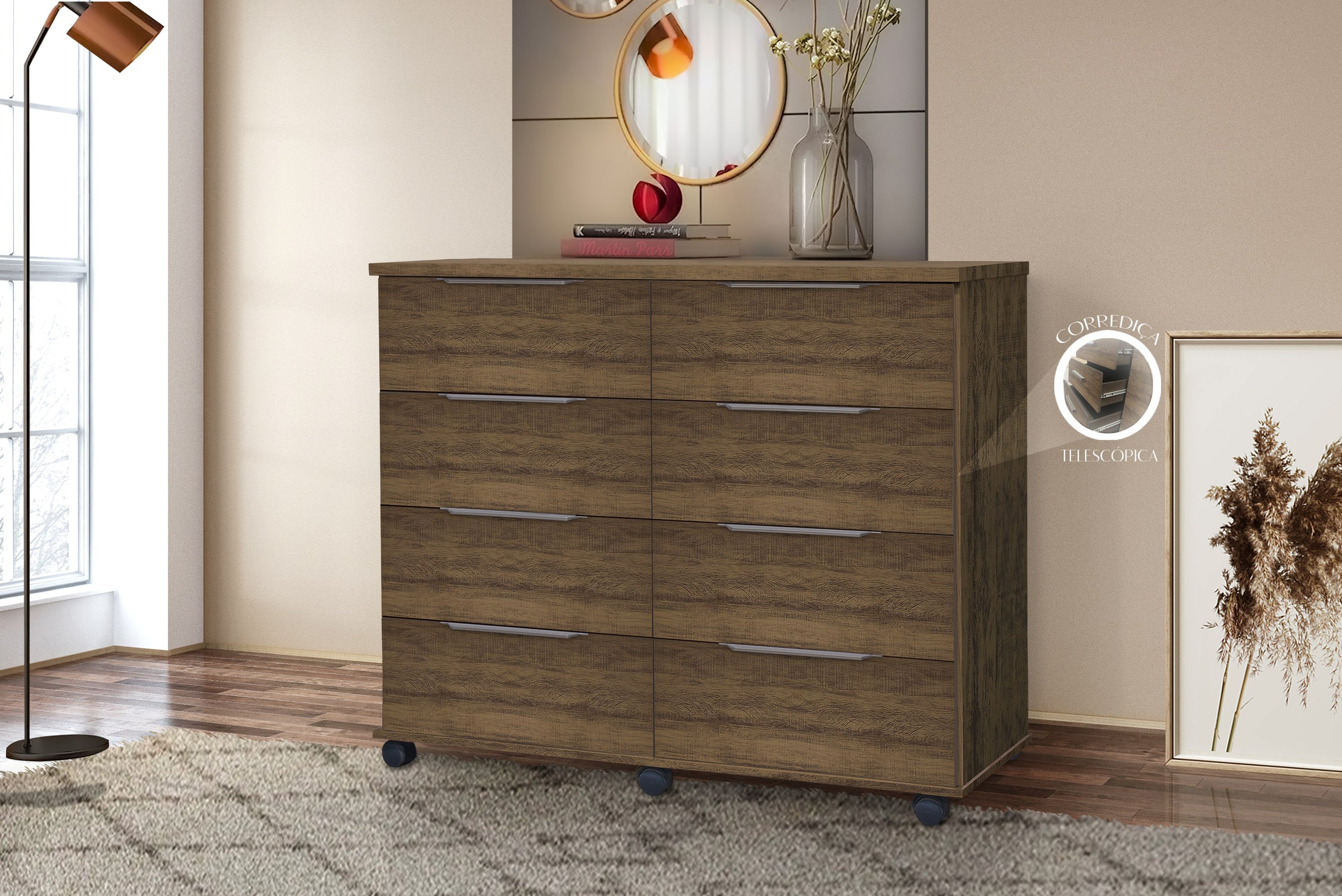Comoda Rack Comoda 8 Gavetas Athenas Cor Cacau - Rud Rack | MadeiraMadeira