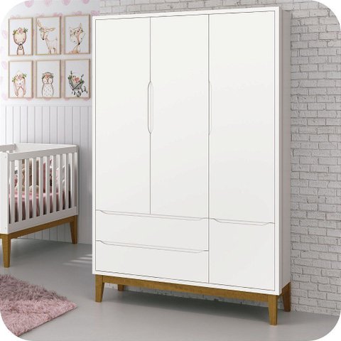 Guarda Roupa Infantil 3 Portas e 2 Gavetas Branco Classic Madeira