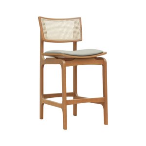 Banqueta Alta Bistrô Apollo Encosto Telinha Natural e Assento Anatômico - Natural Estofado Linho Beg