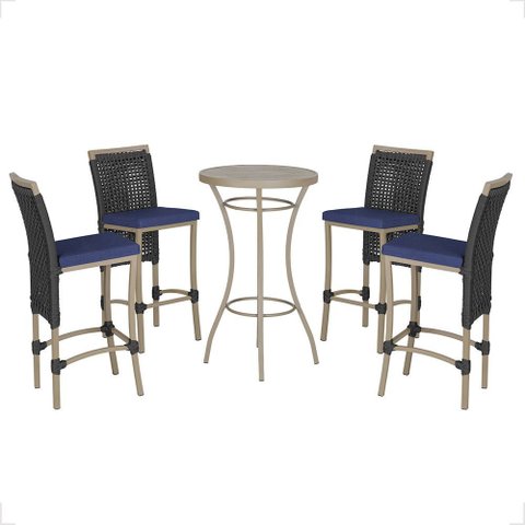 Mesa Bistrô e 4 Banquetas Roma Fendi Corda Náutica Estofado 10 Trama Original