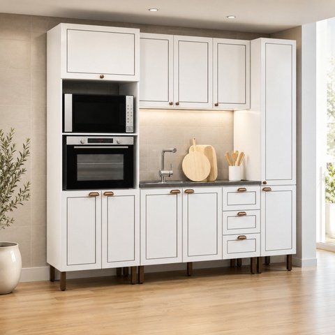 Cozinha Modulada Completa Americana com Torre Forno e Micro e Paneleiro