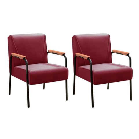 Kit 2 Poltronas Decorativas Jade Braços Fixo para Sala de Estar, Recepção - Suede Bordô