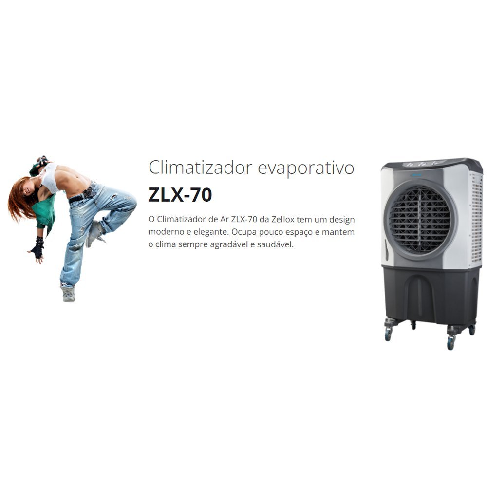 Climatizador de Ar Evaporativo Portátil 210 Watts 70 Litros 220v Zellox - 2