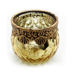 Castiçal Porta Velas Medieval em Vidro Vintage Gold - 4