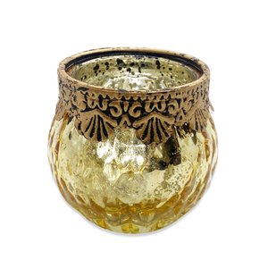 Castiçal Porta Velas Medieval em Vidro Vintage Gold