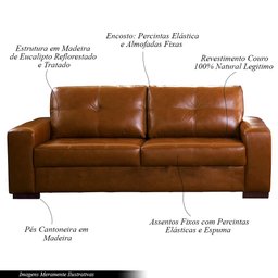Sofá Decorativo 2 Lugares Turim 200cm Couro Conhaque G58 - Gran Belo - 3