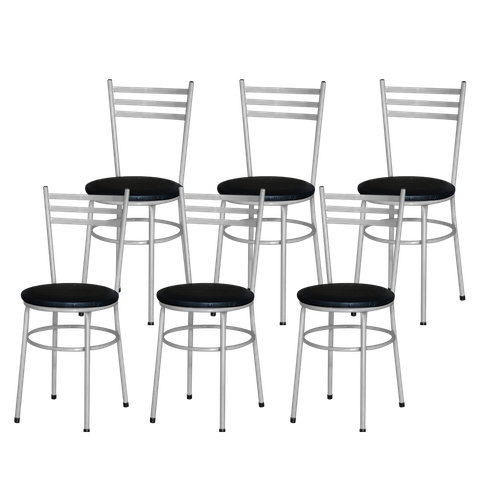 6 Cadeiras Epoxi Cinza para Cozinha:preto