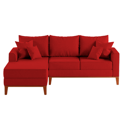 Sofá 3 Lugares Beny com Chaise Esquerdo Suede Vermelho