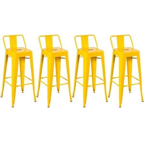 KIT - 4 x banquetas altas Iron Tolix com encosto - Industrial - Vintage - Amarelo