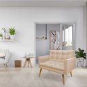 Ver imagem 3 de Kit Poltrona e Namoradeira 2 Lugares Olivia Suede Pés Palito Castanho - Pallazio - Bege