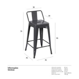 Banqueta Iron Tolix com encosto - 61 cm - Industrial - Aço - Vintage - Cinza escuro - 4