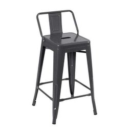 Banqueta Iron Tolix com encosto - 61 cm - Industrial - Aço - Vintage - Cinza escuro - 1