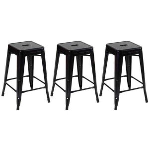 Kit - 3 x Banquetas Iron Tolix - 61cm - Industrial - Aço - Vintage - Preto