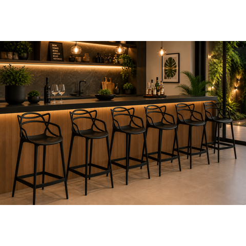 Kit - 6 X Banquetas Altas Masters Allegra - Preto