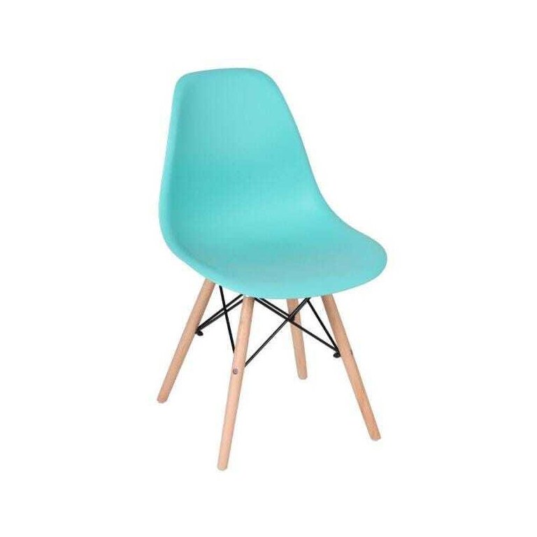 Cadeira Charles Eames Eiffel Dsw - Base de Madeira Clara - Verde Tiffany