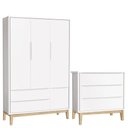 Ver imagem 1 de Cômoda Gaveteiro e Guarda Roupa Infantil 3 Portas New Classic Branco com Pés Madeira Natural -