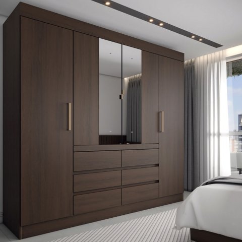 Guarda-roupa Casal Honey 4 Portas 6 Gavetas com Espelho - Panorama Móveis