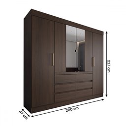 Guarda-roupa Casal Honey 4 Portas 6 Gavetas com Espelho Ébano - Pm - 4