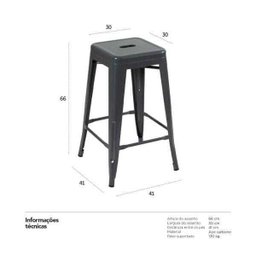 KIT - 2 x banquetas Iron Tolix - 66 cm - Industrial - Aço - Vintage - Cinza escuro - 4