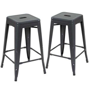 KIT - 2 x banquetas Iron Tolix - 66 cm - Industrial - Aço - Vintage - Cinza escuro