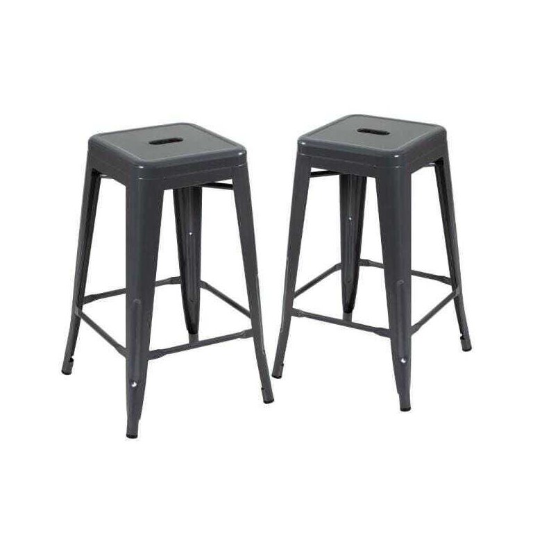 KIT - 2 x banquetas Iron Tolix - 66 cm - Industrial - Aço - Vintage - Cinza escuro