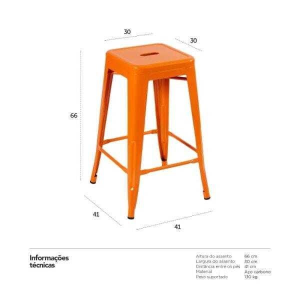 KIT - 2 x banquetas Iron Tolix - 66 cm - Industrial - Aço - Vintage - Laranja - 4