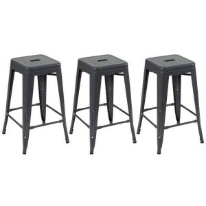 KIT - 3 x banquetas Iron Tolix - 66 cm - Industrial - Aço - Vintage - Cinza escuro