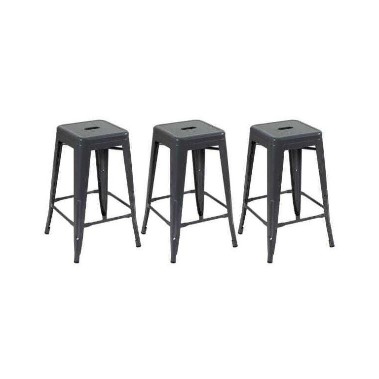 KIT - 3 x banquetas Iron Tolix - 66 cm - Industrial - Aço - Vintage - Cinza escuro