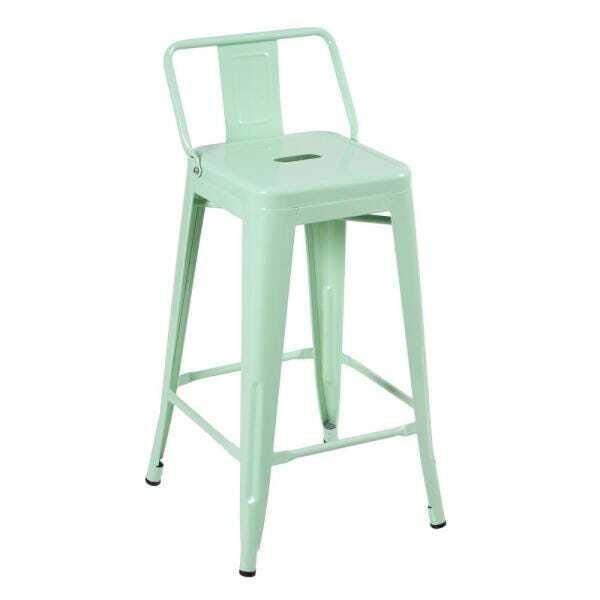 Banqueta Iron Tolix com encosto - 65 cm - Industrial - Aço - Vintage - Verde claro