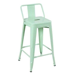 Banqueta Iron Tolix com encosto - 65 cm - Industrial - Aço - Vintage - Verde claro