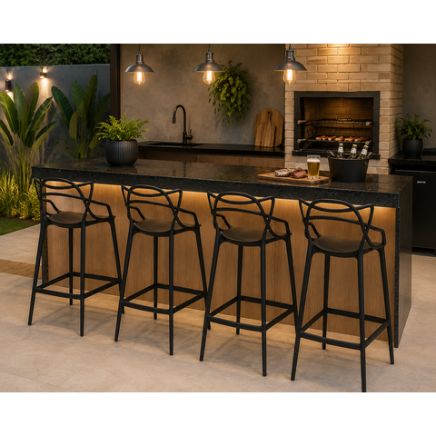 Kit - 4 X Banquetas Altas Masters Allegra - Preto