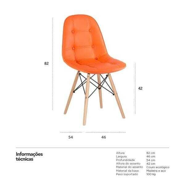 Kit 4 Cadeiras Eames Eiffel Botonê - Laranja - Base de Madeira Clara - 7