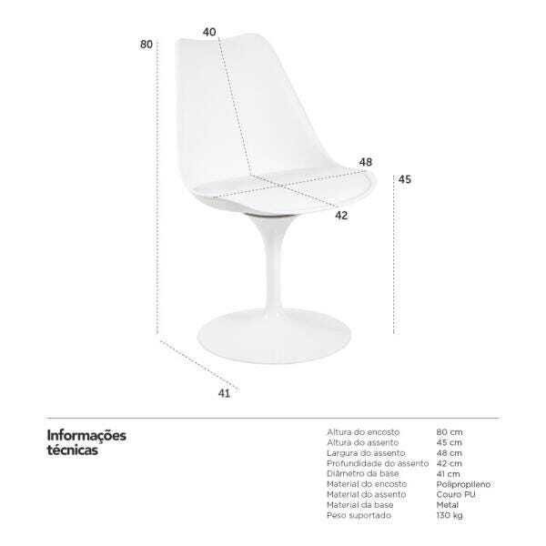 Cadeira Tulipa - Saarinen - Assento Plástico - Branco - 6