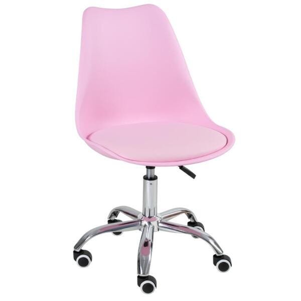 Cadeira de Rodízios Estofada Tulipa - Office - Escritório - Rosa Claro - 1