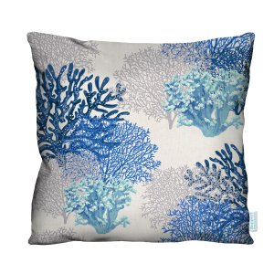 Capa de Almofada Decorativa Coral Azul para Sofá 100% Algodão - 45x45cm
