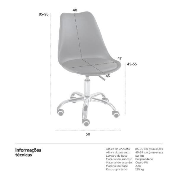 Kit 4 Cadeiras de Rodízios Estofadas Tulipa - Office - Escritório - 6