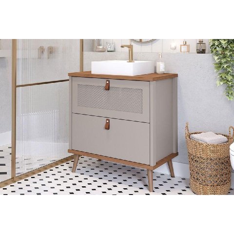 Bancada de Banheiro Balcão Vêneto 1 Porta e 1 Gaveta C/ Cuba 80cm Cappuccino/freijo - Mgm