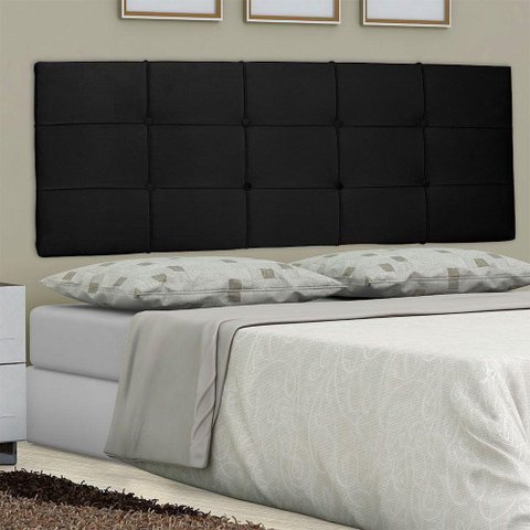 Cabeceira Painel Casal Lia Slim 140cm Suede Preto