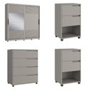Ver imagem 2 de Quarto Casal Completo com Guarda-roupa Malthus 2 Portas de Correr, 1 Cômoda e 2 Mesas de Cabeceira