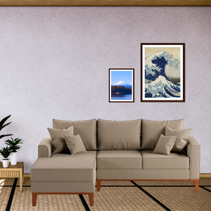 Sofá Beny com Chaise Esquerda, 3 Lugares, Estofado em Linho, Base em Madeira, 1,40x2,00m. (bege)