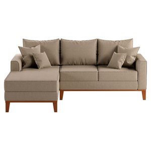 Sofá Beny com Chaise Esquerda, 3 Lugares, Estofado em Linho, Base em Madeira, 1,40x2,00m.